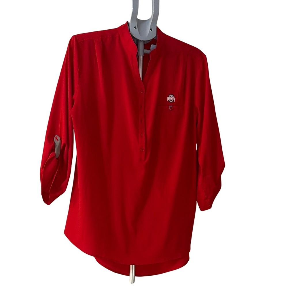 UG Apparel Ohio State Buckeyes Red Roll Tab Sleeve Tunic Blouse Women 1X OSU